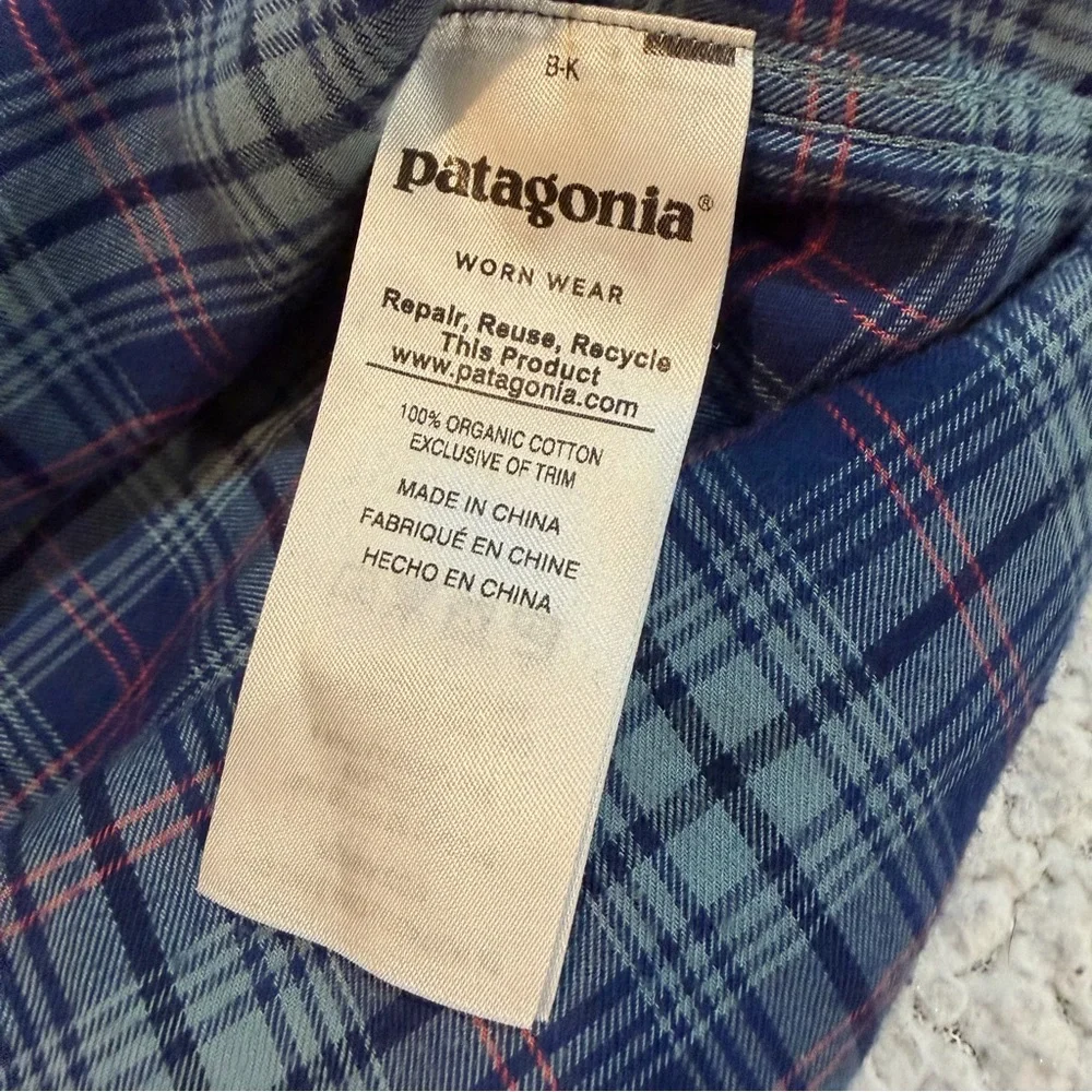 Patagonia Organic Cotton Flannel‎ Plaid Button-Down Shirt | Men’s L | Blue & Red